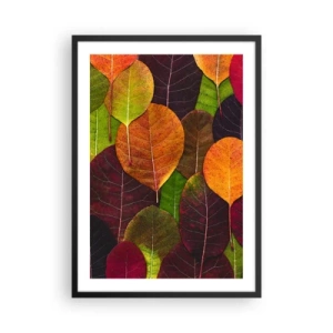 Poster în ramă neagră - Frunze colorate în nuanțe de verde, portocaliu și roșu, aranjate într-un model mozaic - 50x70cm - Mozaic de toamnă - Decorațiune modernă pentru perete pentru living și dormitor ARTTOR