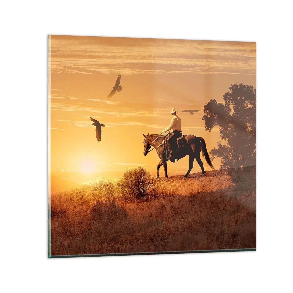 Tablou pe sticlă - Singur peste prerie - 40x40 cm
