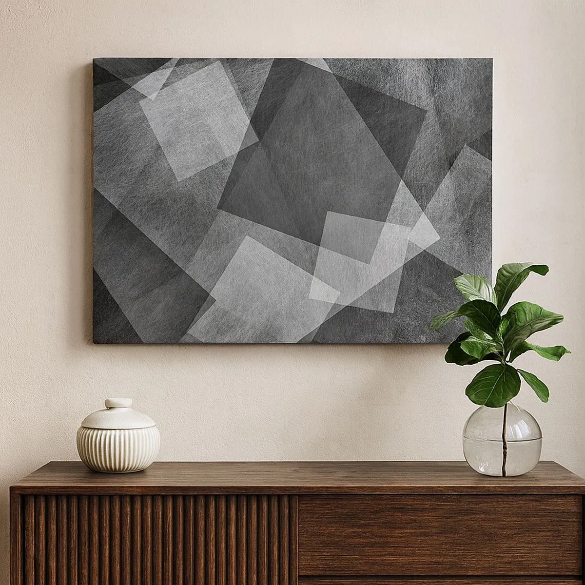 Tablou pe pânză Canvas - Abstracție alb-negru cu forme geometrice - 70x50cm - Un simbol etern al permanenței și al ordinii - Decorațiune modernă pentru perete pentru living și dormitor ARTTOR