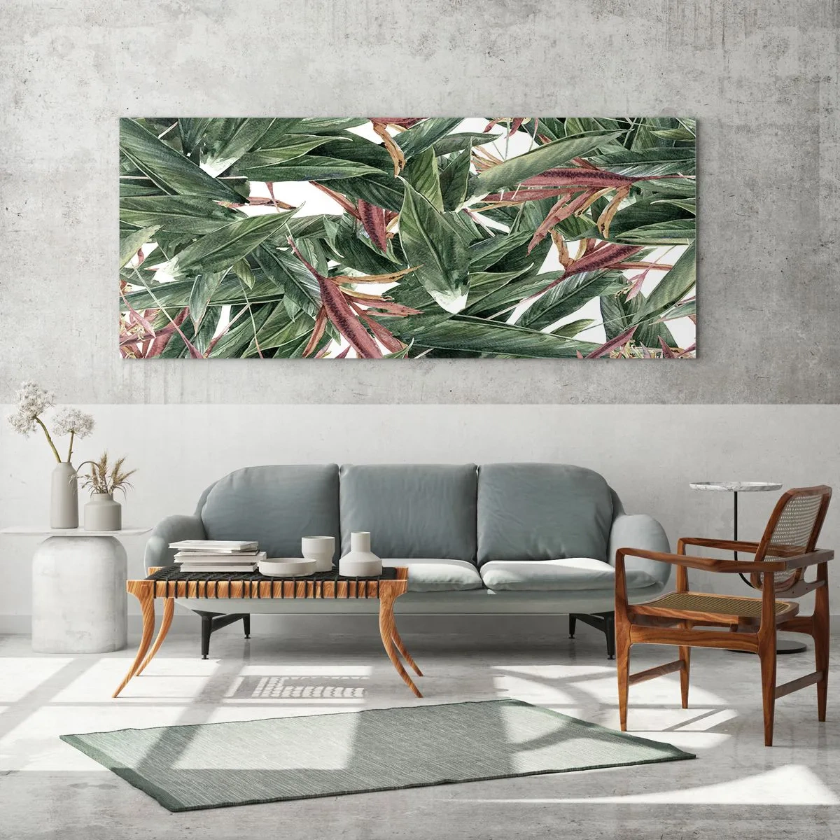 Tablou pe sticlă - Tufișuri de smarald și liliac - 140x50 cm