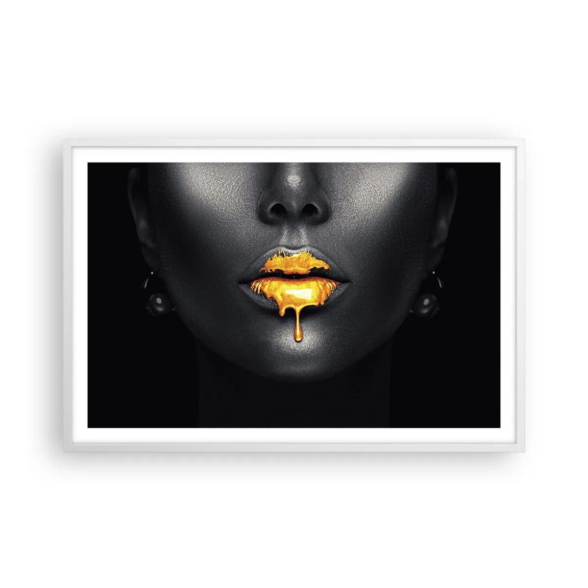 Poster în ramă albă - Buzele de aur - 91x61 cm