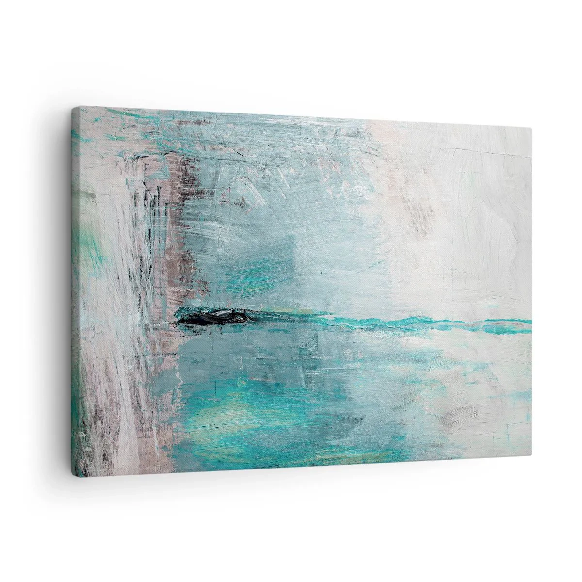 Tablou pe pânză Canvas - Abstracție în nuanțe de turcoaz și gri - 70x50cm - Orizontal în albastru - Decorațiune modernă pentru perete pentru living și dormitor ARTTOR