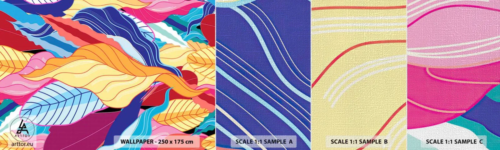 Mostră tapet Premium Canvas - O dezordine colorată - Abstracția, Frunze colorate, Bucată - 100x30 cm