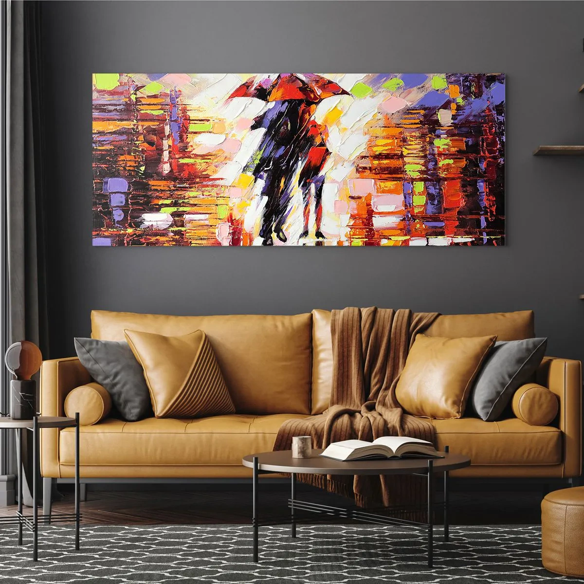 Tablou pe sticlă - Împreună prin noapte și ploaie - 90x30 cm