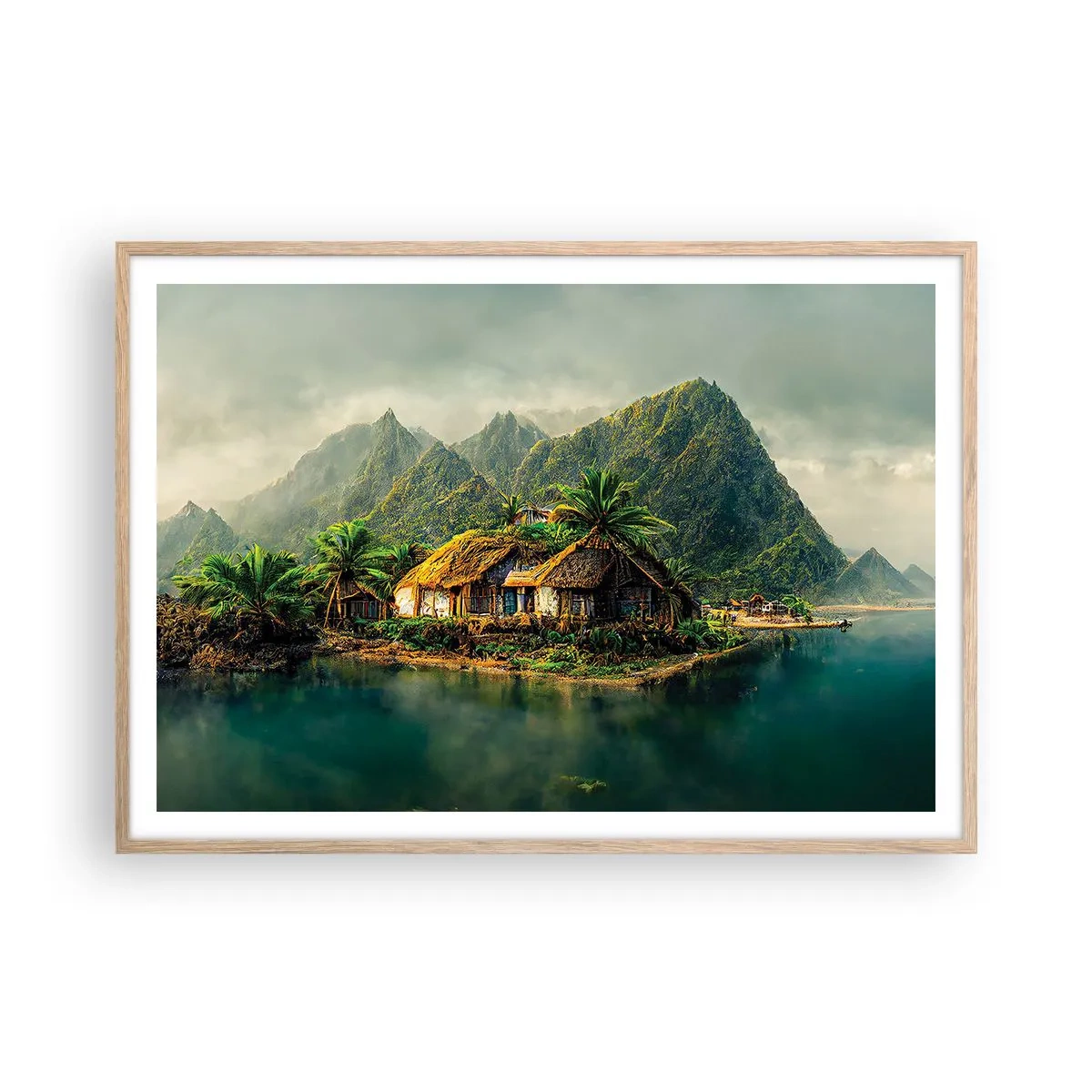 Poster în ramă de stejar deschis - Paradisul tropical - 100x70 cm