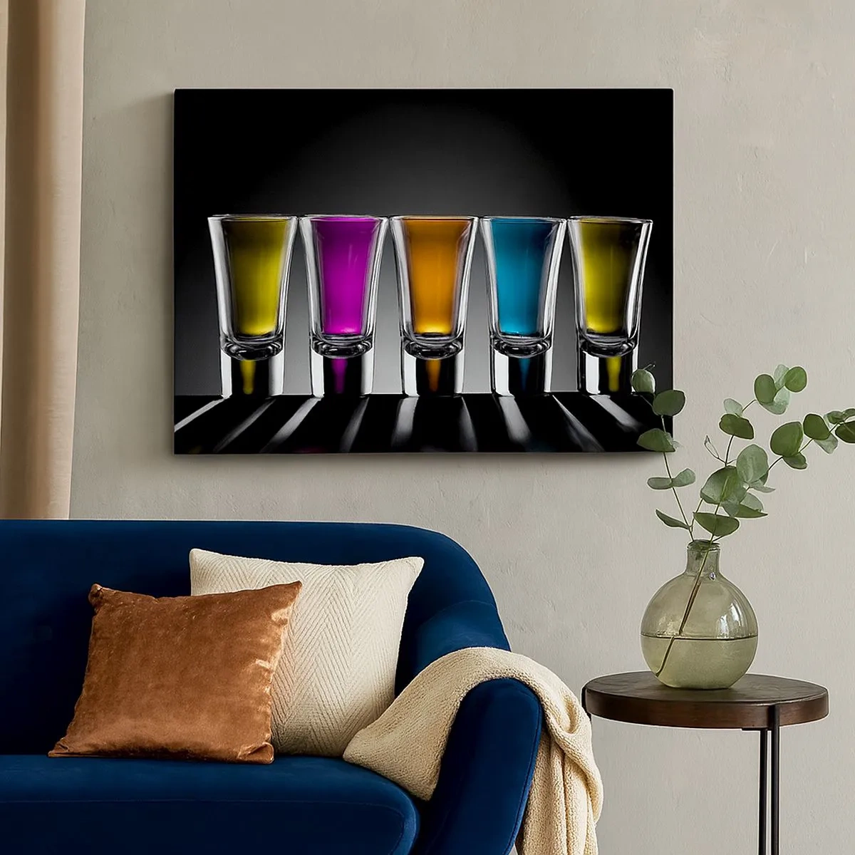 Tablou pe pânză Canvas - Ochelari colorați pe fundal negru - 70x50cm - Culori de bucurie - Decorațiune modernă pentru perete pentru living și dormitor ARTTOR