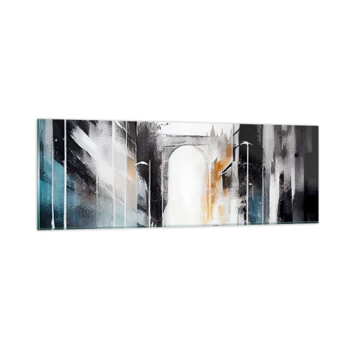Tablou pe sticlă - Studiu de oraș: arhitectură și mișcare - 90x30 cm