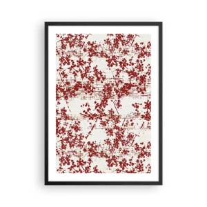 Poster în ramă neagră - Accente florale roșii pe un fundal deschis - 50x70cm - Ca un percal vechi - Decorațiune modernă pentru perete pentru living și dormitor ARTTOR
