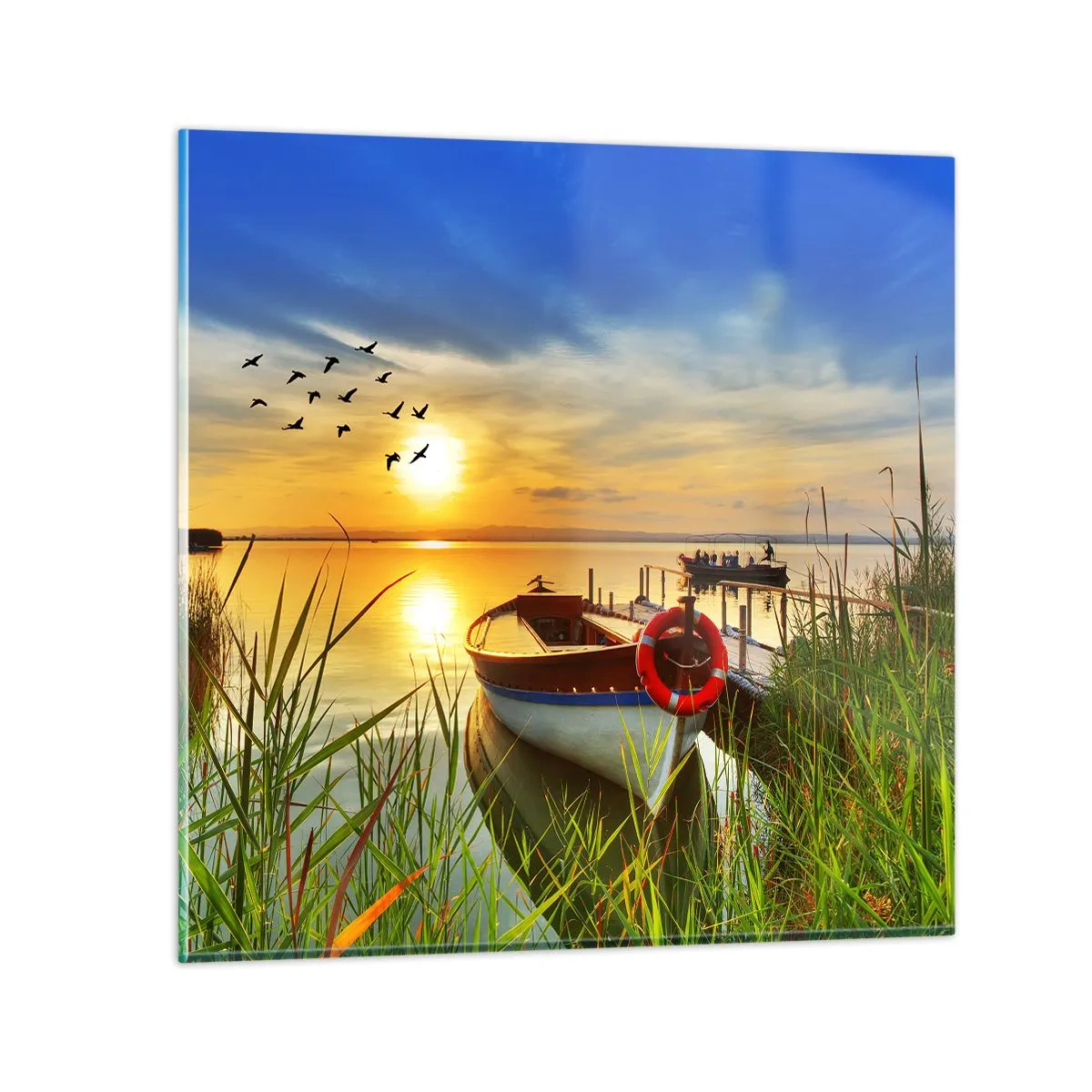 Tablou pe sticlă - Cormoranii pleacă deja - 30x30 cm