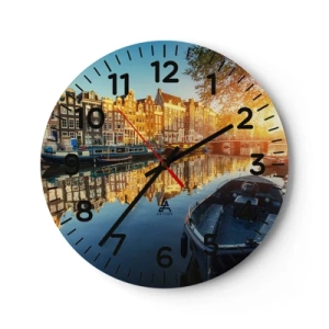Ceas de perete - Ceas pe sticlă - Dimineața în Amsterdam - 40x40 cm