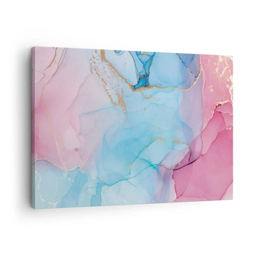 Tablou pe pânză Canvas - Modele pastelate abstracte cu accente aurii - 70x50cm - Întâlnire și întrepătrundere - Decorațiune modernă pentru perete pentru living și dormitor ARTTOR
