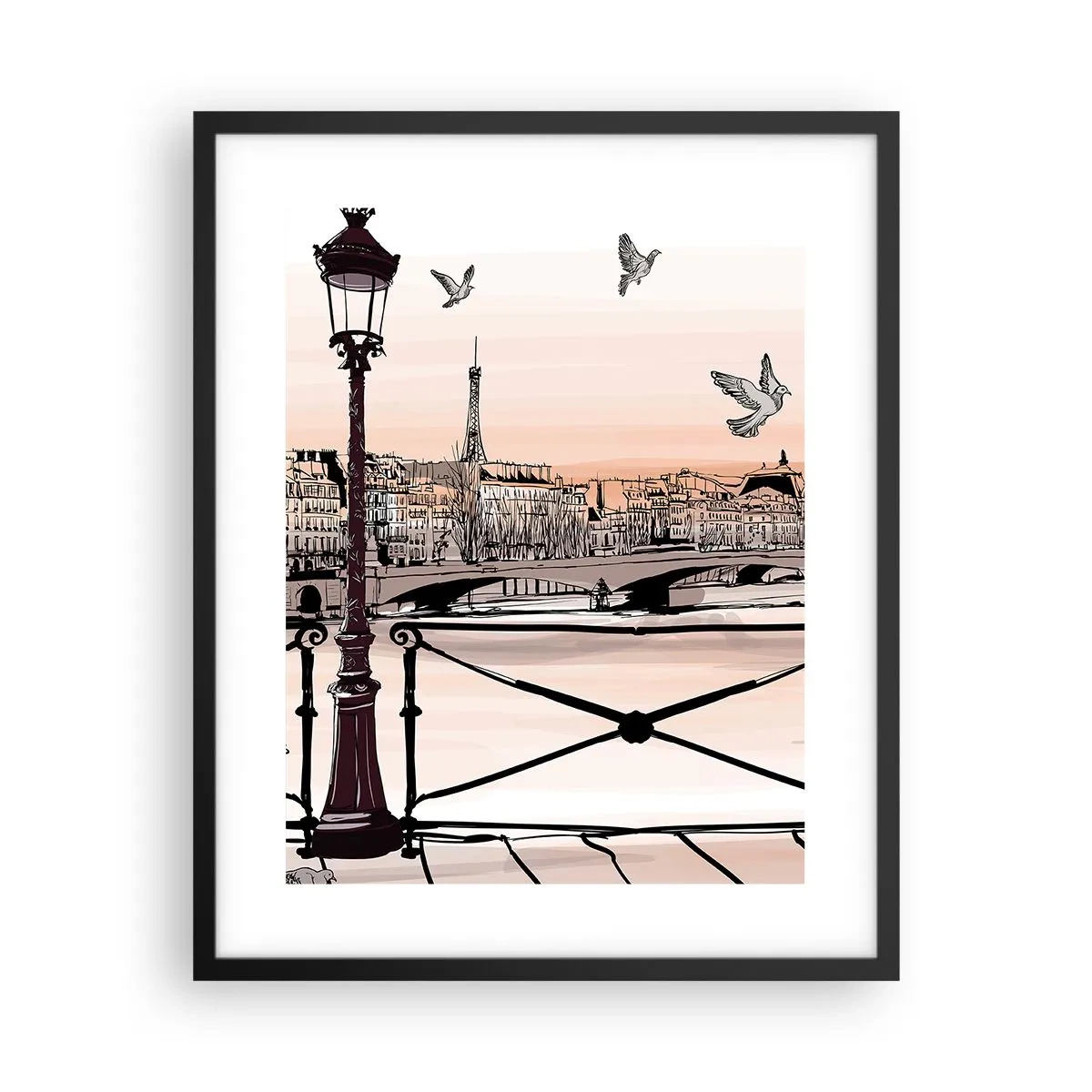 Poster în ramă neagră - Deasupra acoperișurilor Parisului - 40x50 cm
