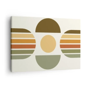 Tablou pe pânză Canvas - Compoziție geometrică cu semicercuri și dungi în tonuri pământii - 70x50cm - În culorile pământului - Decorațiune modernă pentru perete pentru living și dormitor ARTTOR