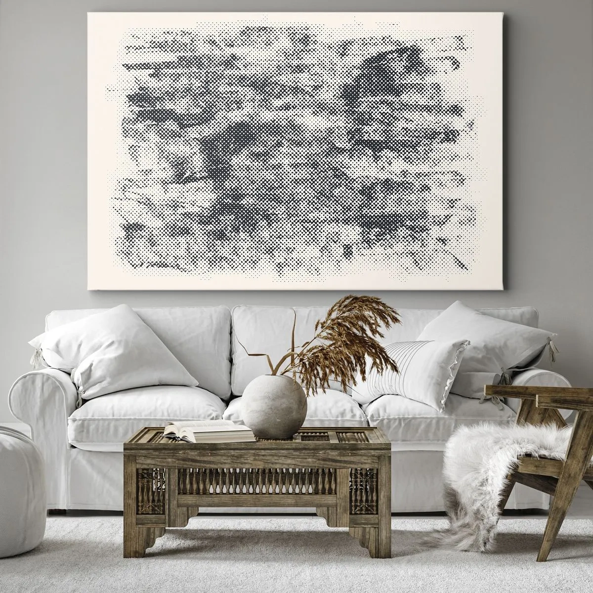 Tablou pe pânză Canvas - Compoziție abstractă cețoasă în nuanțe de gri - 70x50cm - Compoziție cețoasă - Decorațiune modernă pentru perete pentru living și dormitor ARTTOR