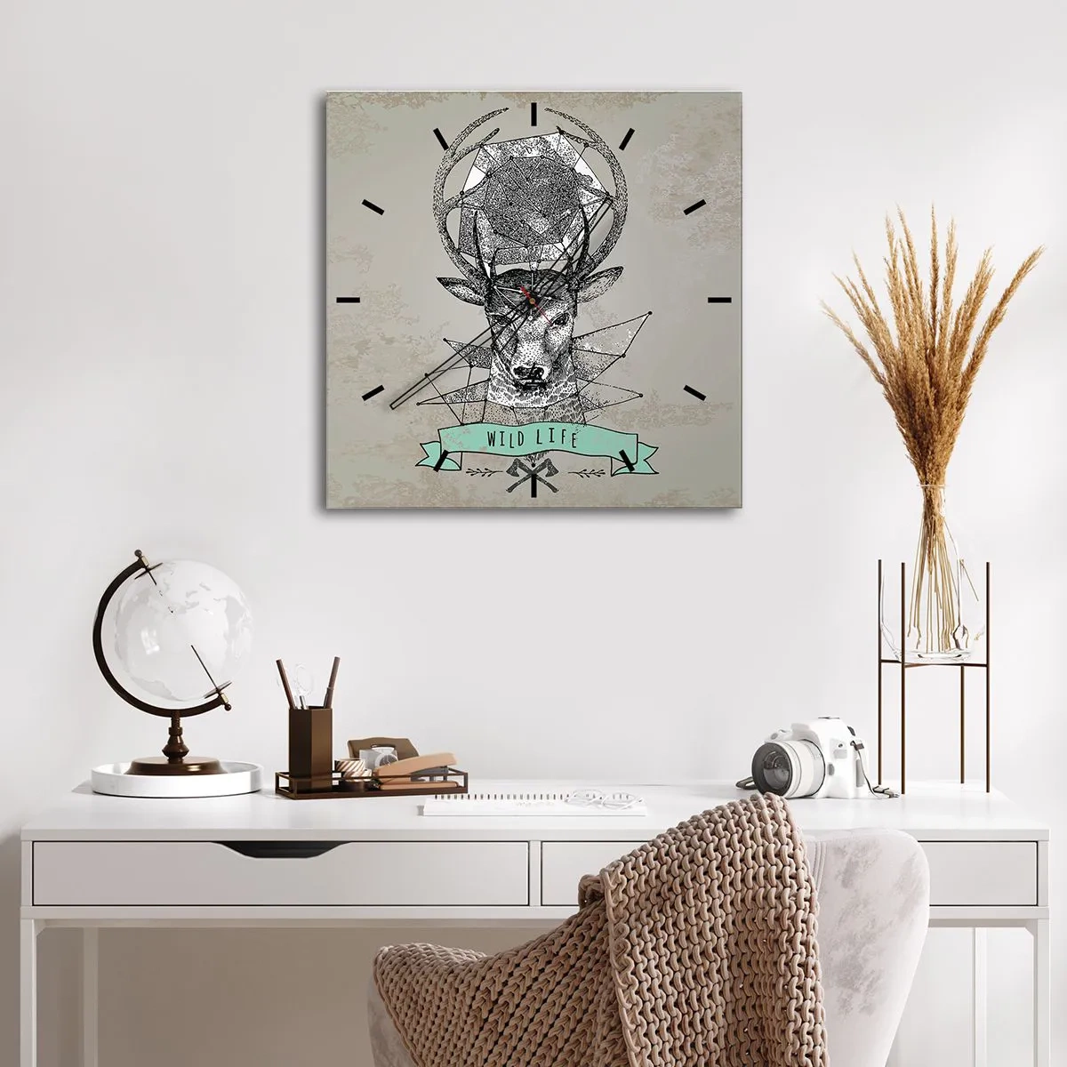 Ceas de perete - Ceas pe sticlă - Viziunea Sfântului Hubertus - 40x40 cm