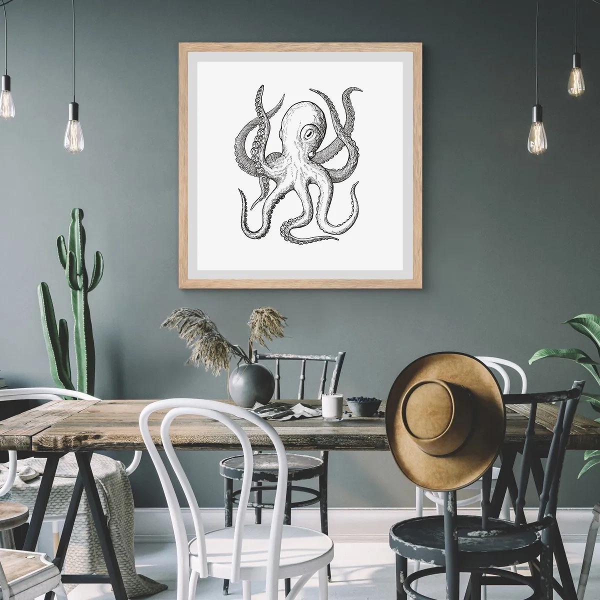 Poster în ramă de stejar deschis - Dansând cu valurile - 40x40 cm