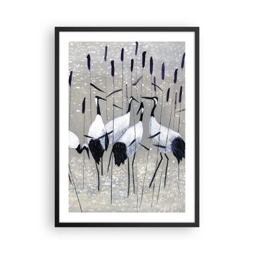 Poster în ramă neagră - Grația cocorilor într-un peisaj subtil de iarbă și apă - 50x70cm - Printre ai tăi - Decorațiune modernă pentru perete pentru living și dormitor ARTTOR