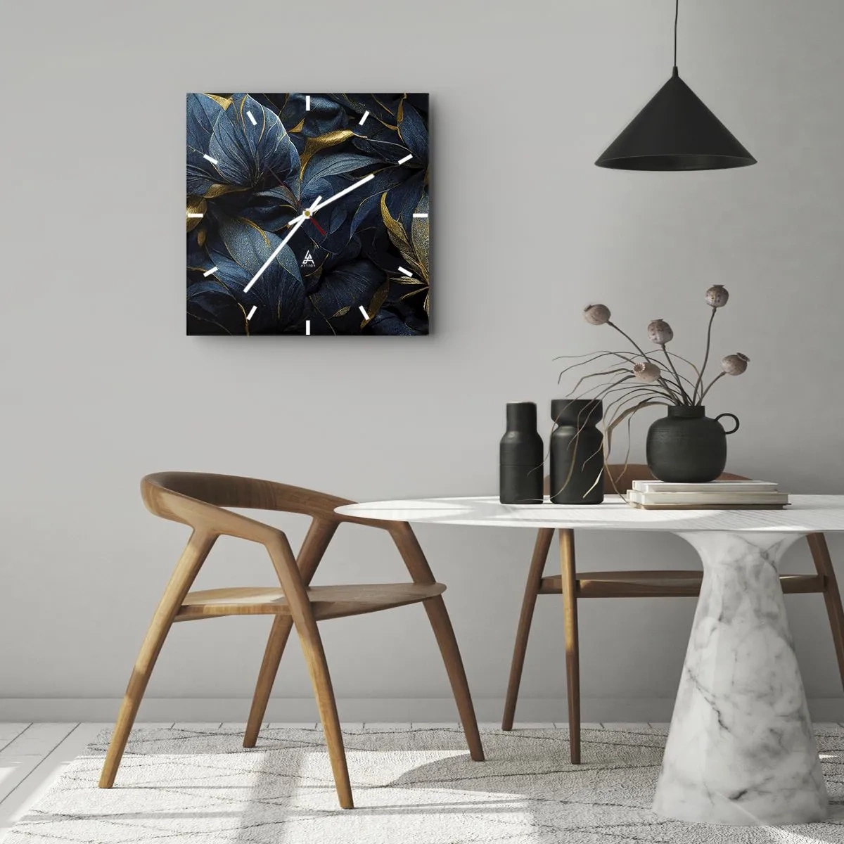 Ceas de perete - Ceas pe sticlă - Căptușită cu aur - 40x40 cm