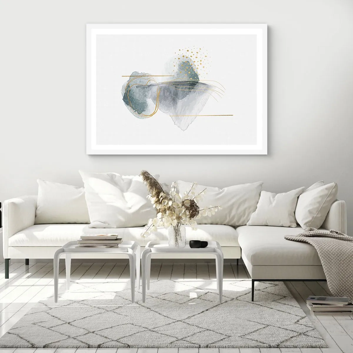 Poster în ramă albă - Despre relația dintre gri și auriu - 50x40 cm