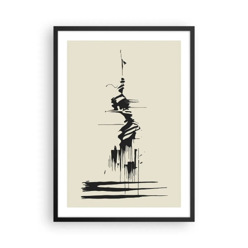 Poster în ramă neagră - Un desen abstract al unei figuri pe un fundal cu linii ondulate. - 50x70cm - Abstracție pripită - Decorațiune modernă pentru perete pentru living și dormitor ARTTOR