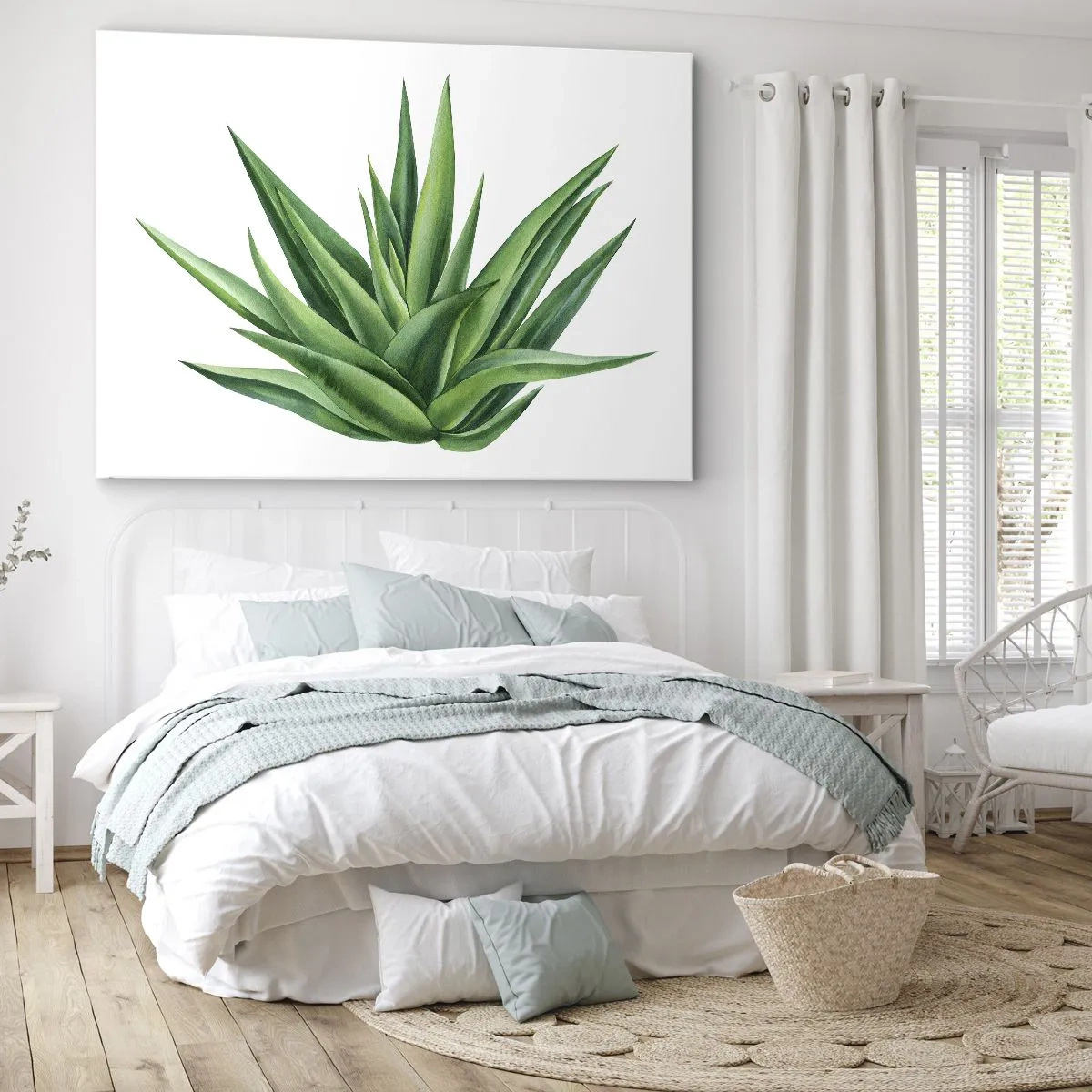 Tablou pe pânză Canvas - O plantă verde suculentă pe fundal alb - 70x50cm - Verde - putere - viață - Decorațiune modernă pentru perete pentru living și dormitor ARTTOR