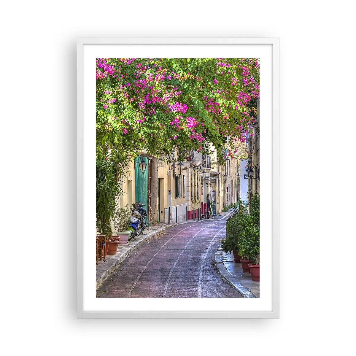 Poster în ramă albă - Alee înfloritoare - 50x70 cm