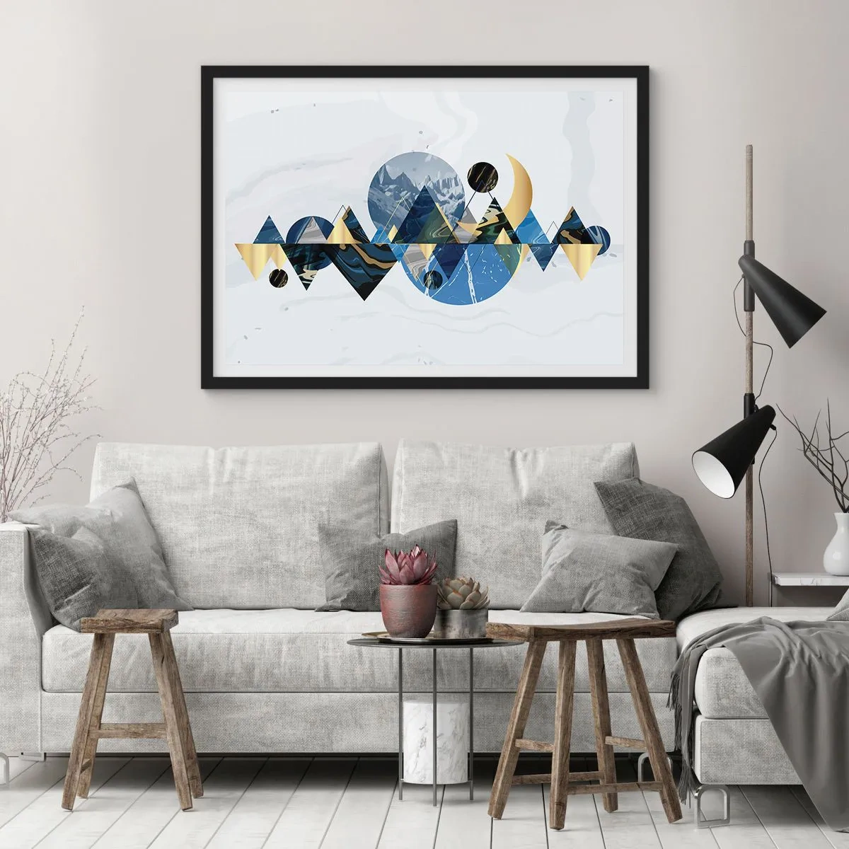 Poster în ramă neagră - Peisaj geometric - 100x70 cm