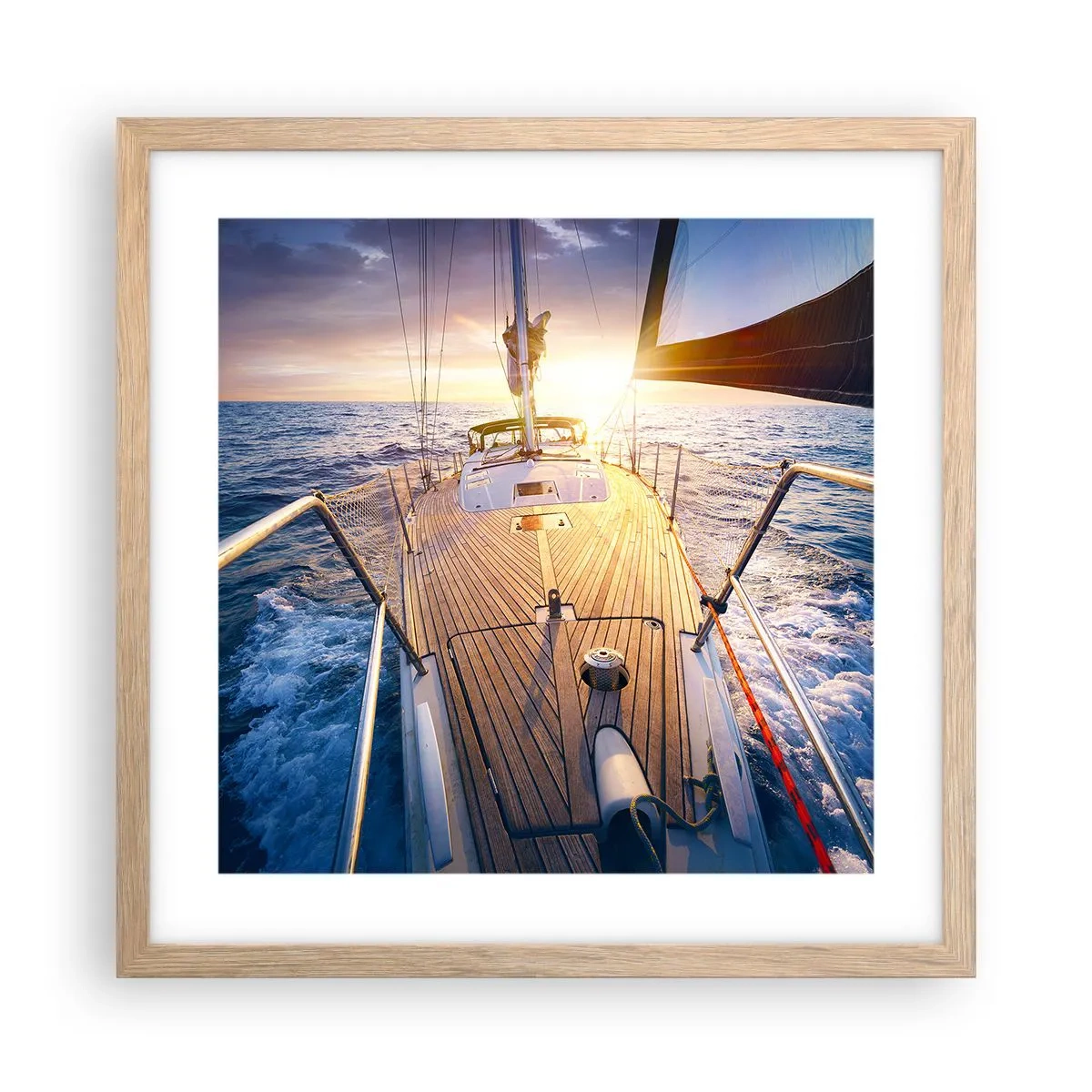Poster în ramă de stejar deschis - Alergând pe valuri - 40x40 cm