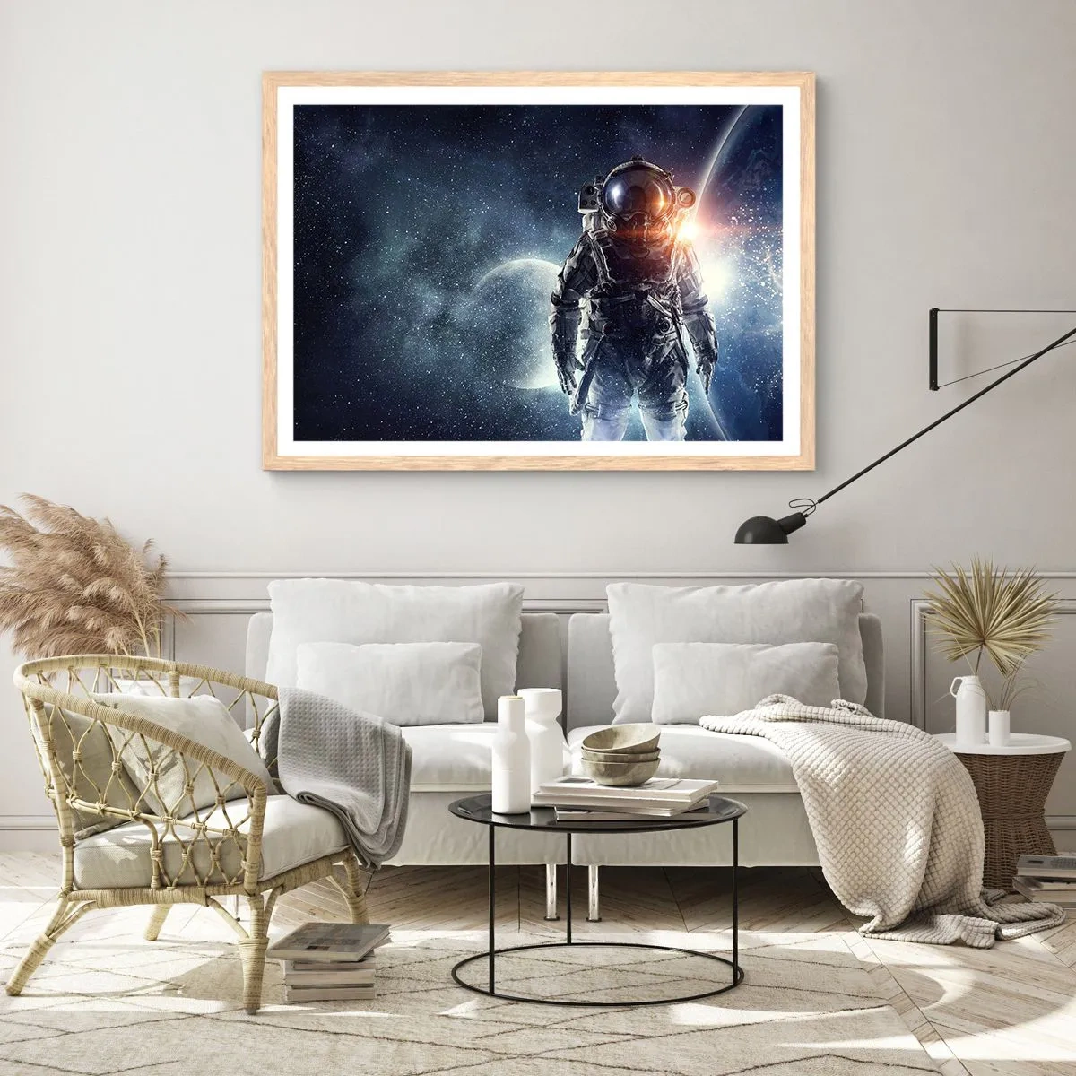 Poster în ramă de stejar deschis - Aventură spațială - 91x61 cm