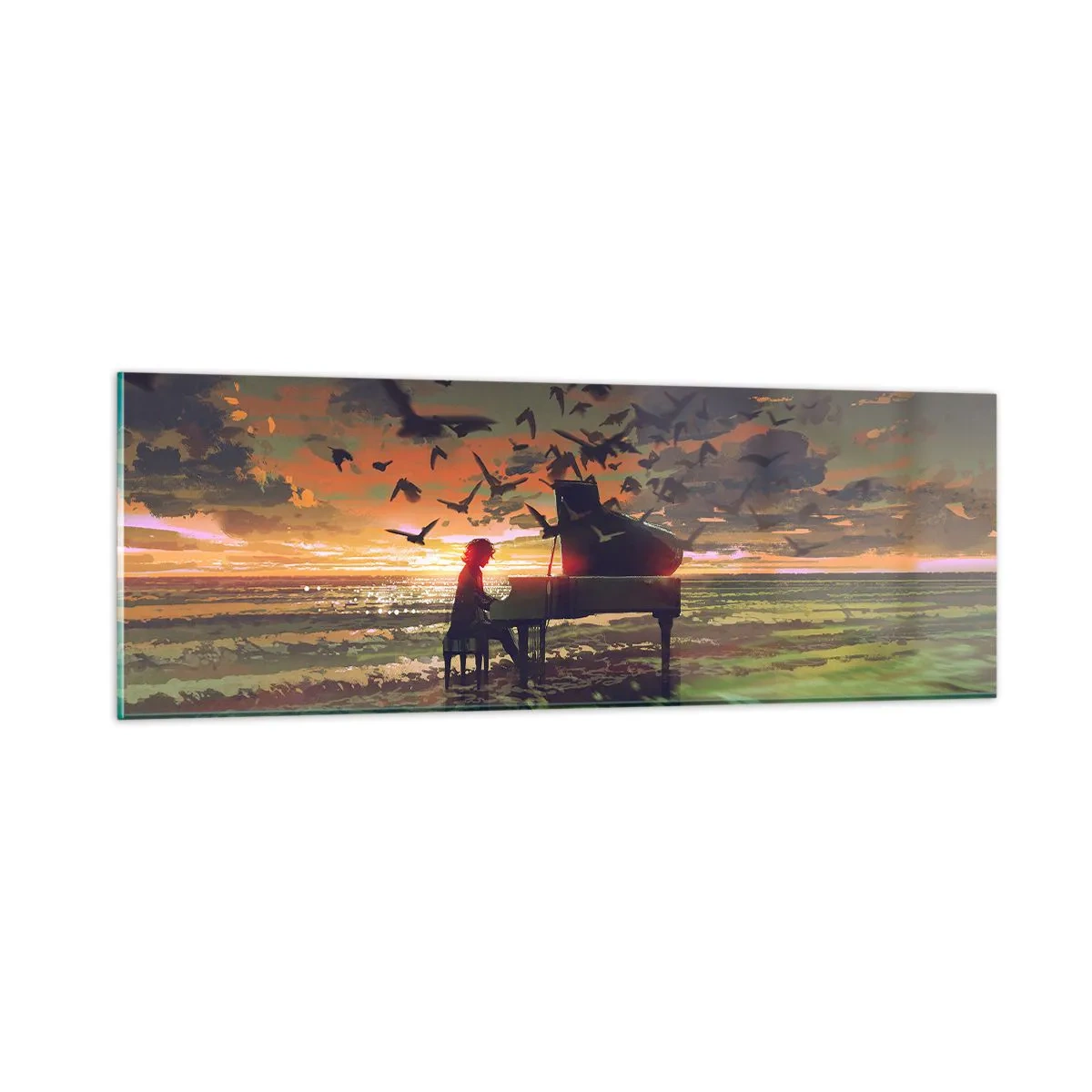 Tablou pe sticlă - Concert pentru pian și valuri - 90x30 cm