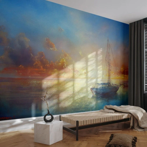 Tapet Standard Eco - Într-un golf de aur - Barcă cu pânze, Peisaj, Mare - 500x350 cm