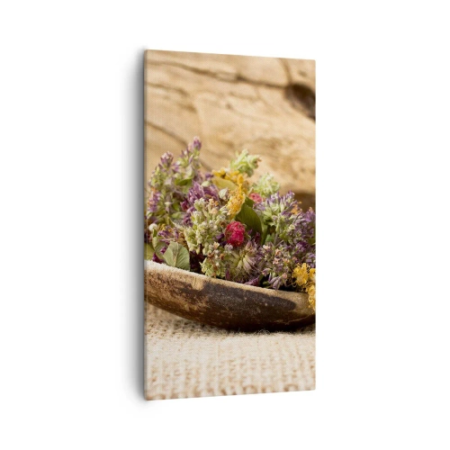 Tablou pe pânză - Flori colorate și ierburi parfumate - 55x100 cm