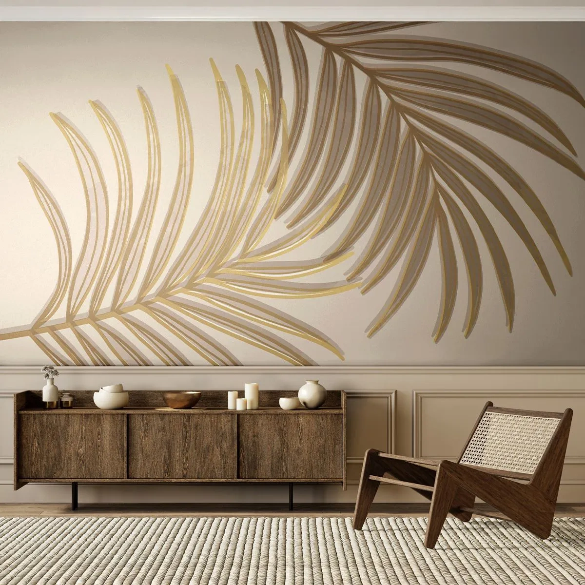 Tapet Premium Sand - Palmier de aur! - Abstracția, Frunza de palmier, Grafică - 100x70 cm