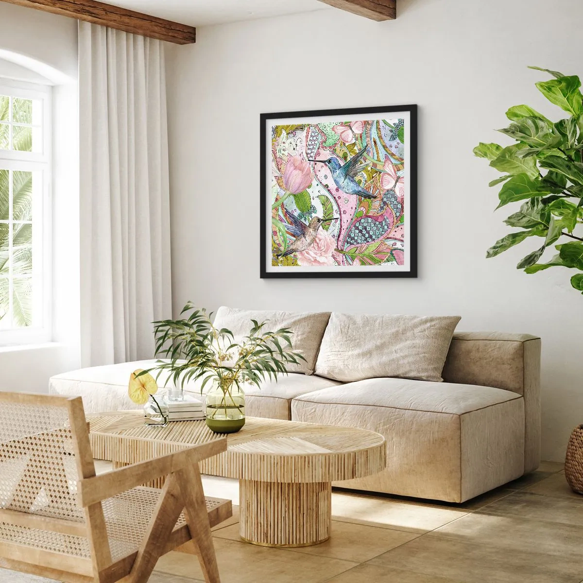 Poster în ramă neagră - Încurcat în viță de vie - 30x30 cm