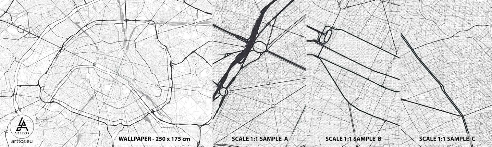 Mostră tapet Premium Canvas - Floarea Parisului - Oraș, Harta orasului, Paris - 100x30 cm