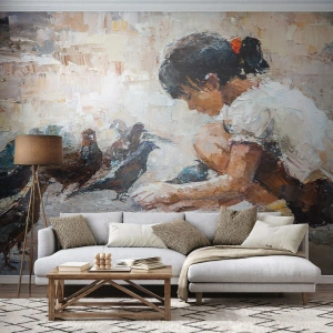 Tapet Standard Eco - Cei mici și cei mai cuminți - Fată, Pui de porumbel, Pentru copii - 200x140 cm