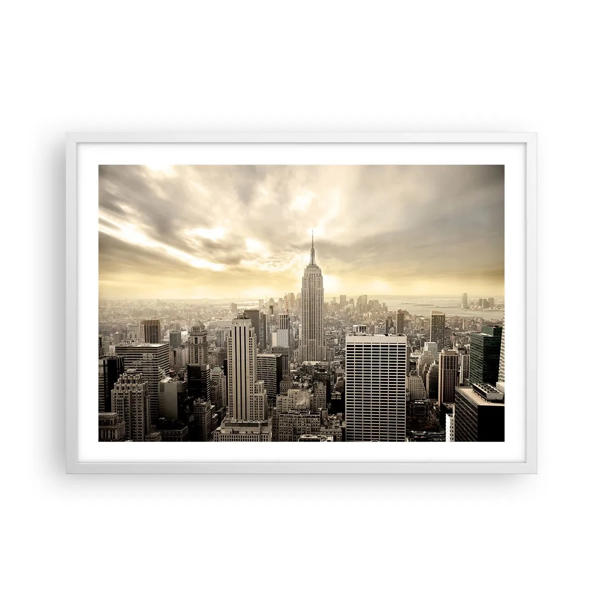 Poster în ramă albă - New York țesut din gri - 70x50 cm