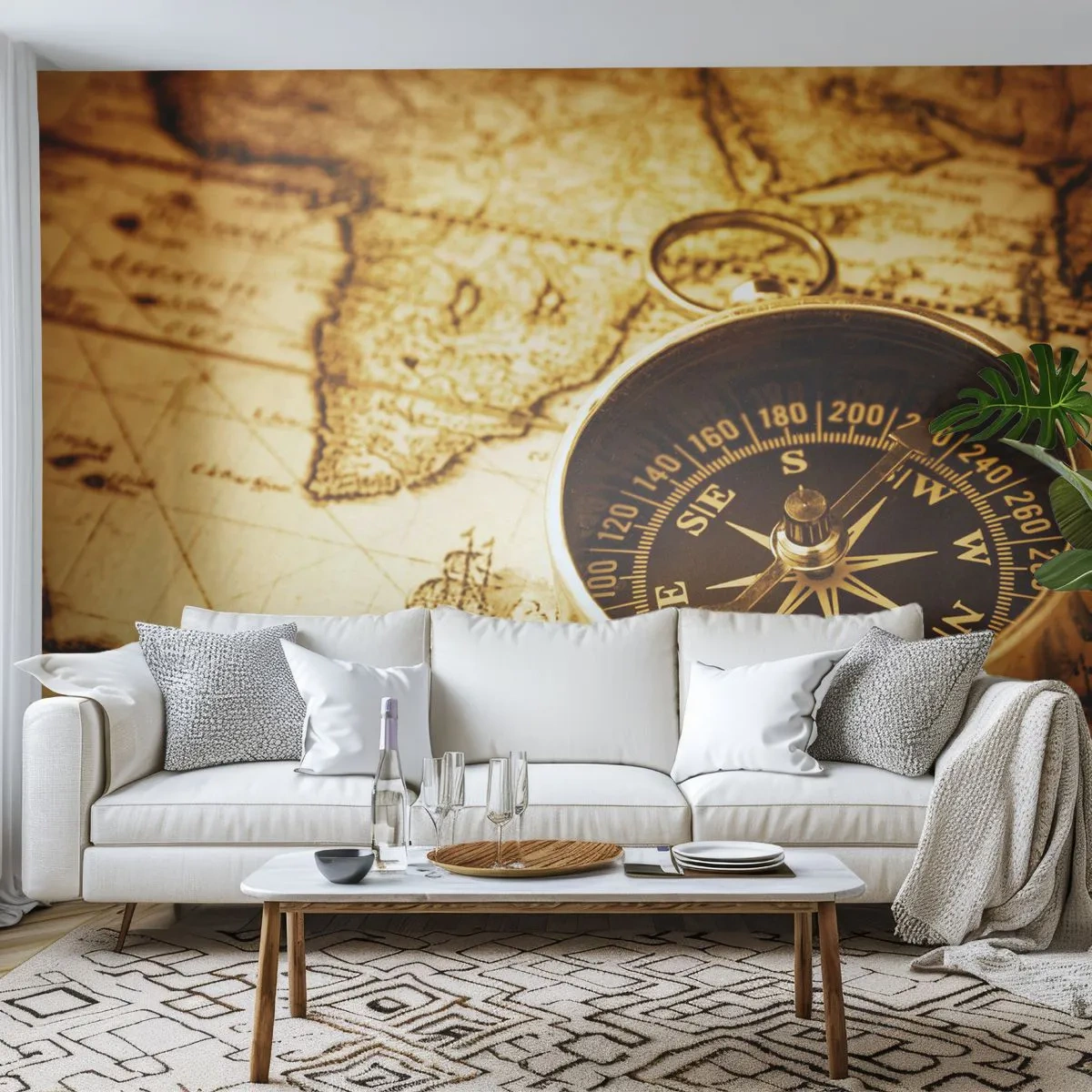 Tapet Premium Canvas - Est sau vest? - Călătorii, Hărțile lumii, Busolă - 250x175 cm