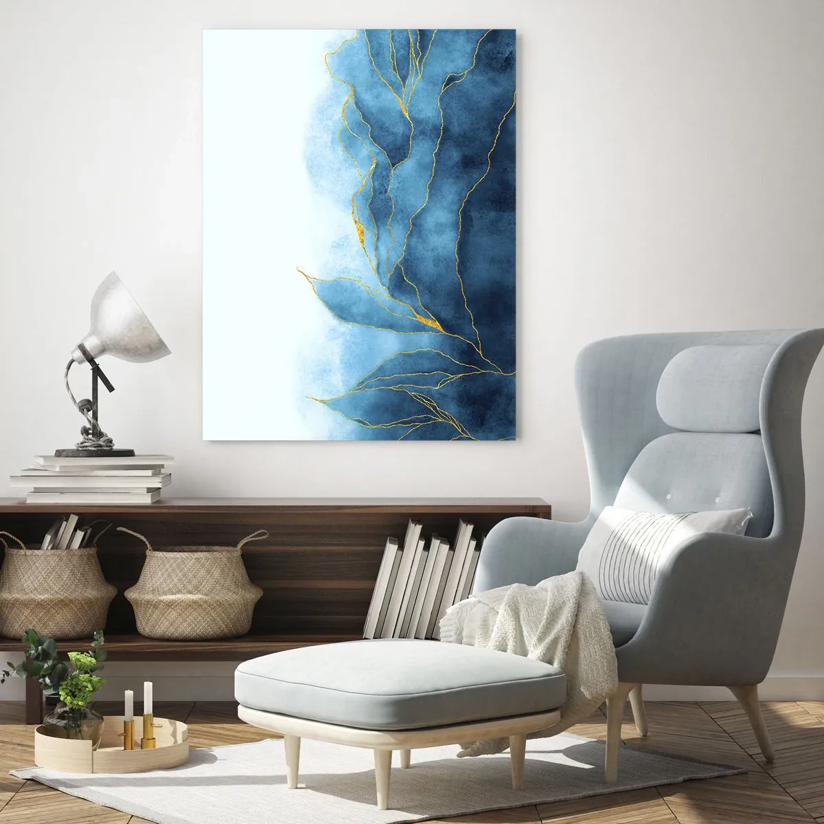 Tablou pe sticlă - Albastru în aur - 70x100 cm