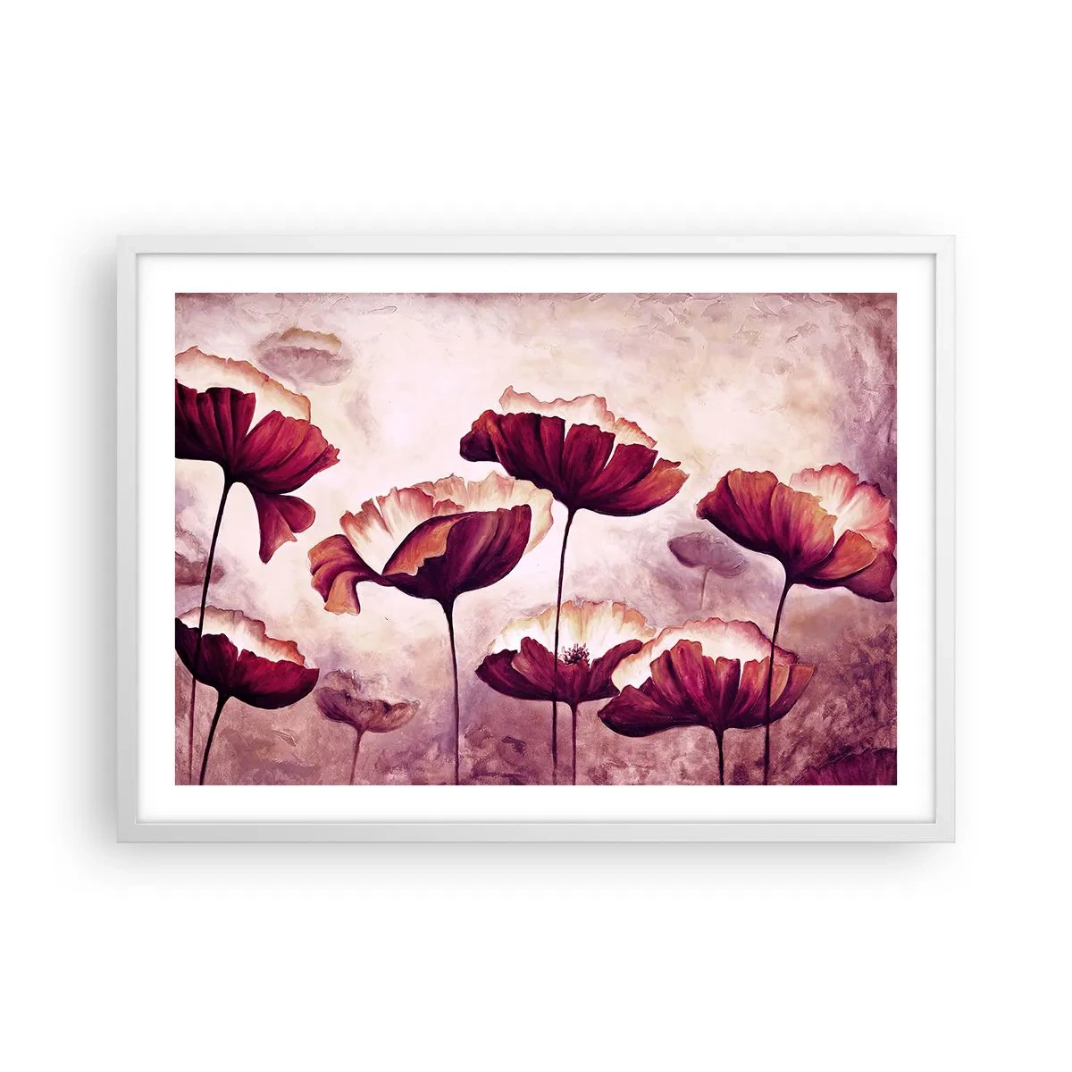 Poster în ramă albă - Fulgi roșii și albi - 70x50 cm