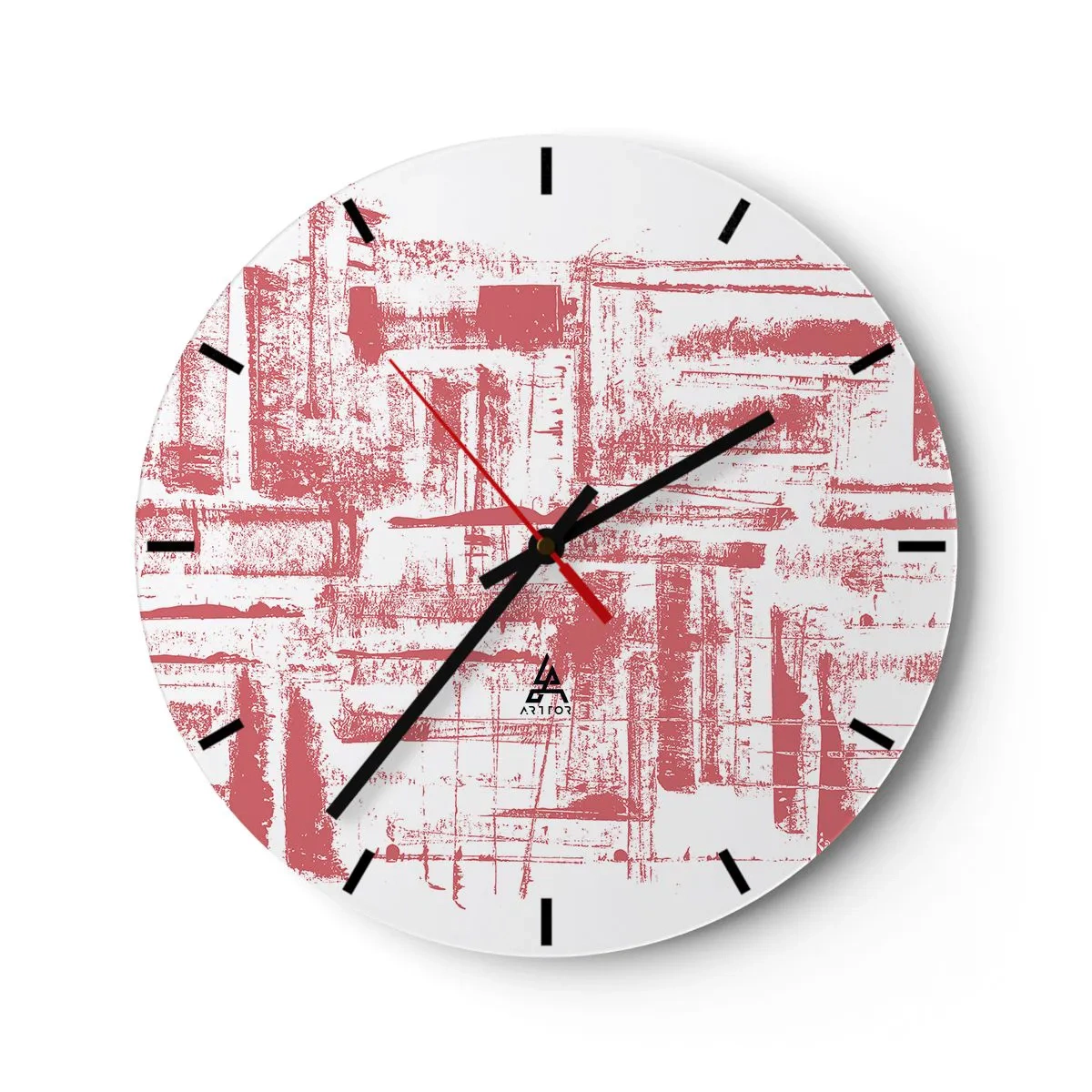 Ceas de perete - Ceas pe sticlă - Simboluri și texturi grafice, abstracte, în nuanțe de bej și negru - 30x30cm - Orașul roșu - Decorațiune modernă pentru perete pentru living, bucătărie și dormitor ARTTOR