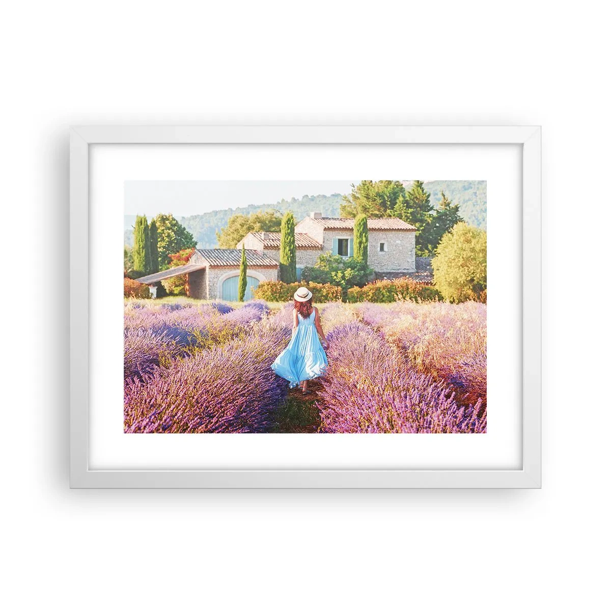 Poster în ramă albă - Fata de lavandă - 40x30 cm