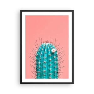 Poster în ramă neagră - Cactus turcoaz pe fundal roz - 50x70cm - Doar privește - Decorațiune modernă pentru perete pentru living și dormitor ARTTOR