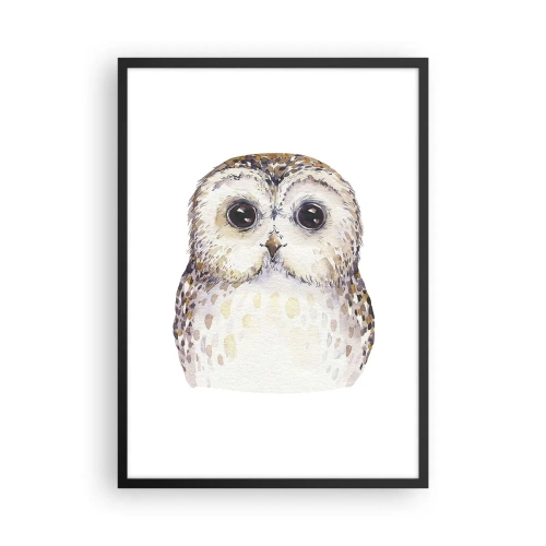 Poster în ramă neagră - Un portret fermecător în acuarelă al unei bufnițe - 50x70cm - Uită-te în ochii mei - Decorațiune modernă pentru perete pentru living și dormitor ARTTOR