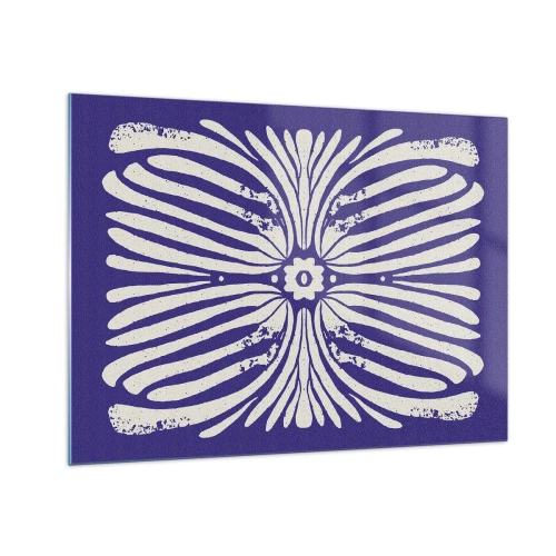 Tablou pe sticlă - Model etnic simetric pe fundal violet - 70x50cm - Inspirații etnice - Decorațiune modernă pentru perete pentru living și dormitor ARTTOR