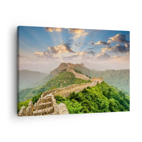 Tablou pe pânză Canvas - Marele Zid Chinezesc iluminat de lumina soarelui într-un peisaj pitoresc - 70x50cm - Măreția netrecătoare - Decorațiune modernă pentru perete pentru living și dormitor ARTTOR