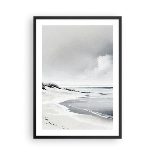 Poster în ramă neagră - O plajă minimalistă în nuanțe de gri - 50x70cm - Întotdeauna împreună - Decorațiune modernă pentru perete pentru living și dormitor ARTTOR