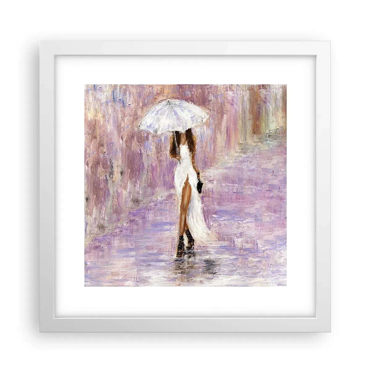 Poster în ramă albă - În ploaia de liliac - 30x30 cm