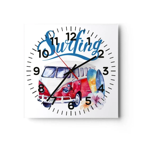 Ceas de perete - Ceas pe sticlă - Un clasic pentru surferi - 40x40 cm