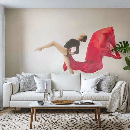 Tapet Premium Canvas - Roșu și negru - Balerină, Dans, Balet - 350x256 cm